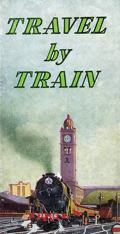 c.1945 travel brochure shows a 38-class train leaving Central.