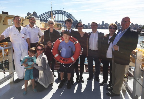 The family of Victor Chang with the crew of Sydney’s newest inner harbour ferry