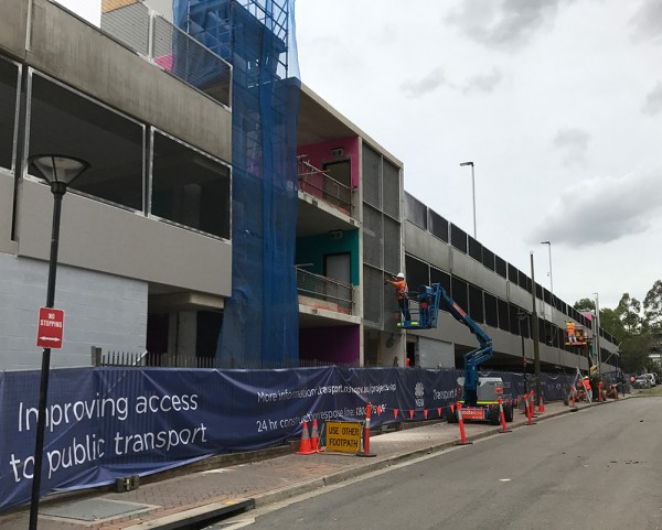 View of construction of Ashfield Commuter Car Park from Brown Street – February 2018