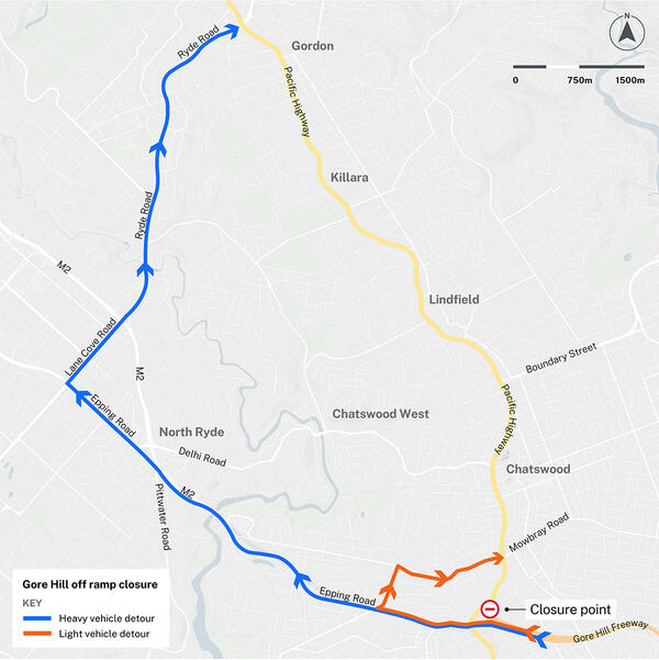 The Gore Hill Freeway off-ramp closure map 