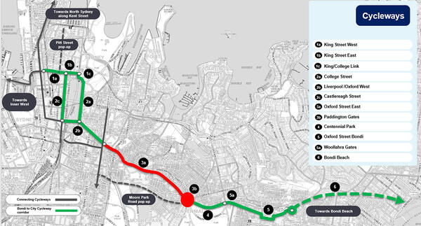 Oxford Street East Cycleway - route map