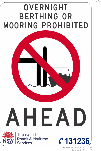 Overnight Mooring or Berthing Prohibited Penalties Apply - pr1075_ahead