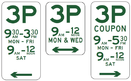 R5-3 - Parking (3 Hours) (with Times) (Example Only)