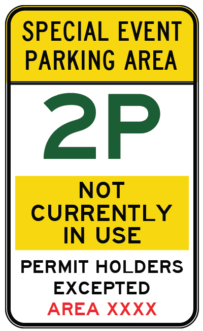 R5-61-4n - Special Event Parking Area 2P - Minor entry (Example Only)