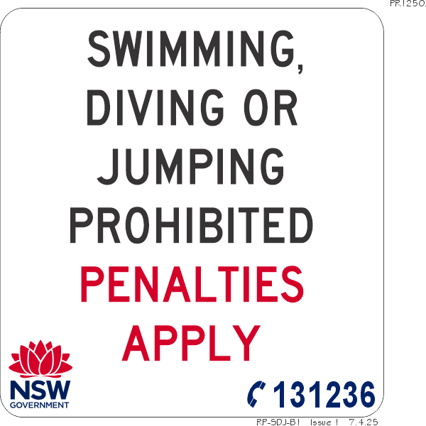 Swimming, Diving or Jumping Prohibited Penalties Apply - PR1250