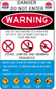 Danger Do Not Enter Diving, Jumping and Swimming Prohibited - WA1145