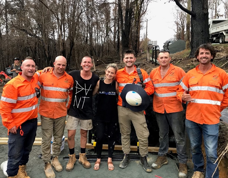 2019 Blockheads Tess and Luke with project workers volunteering at Mogo Public School - Feb 2020