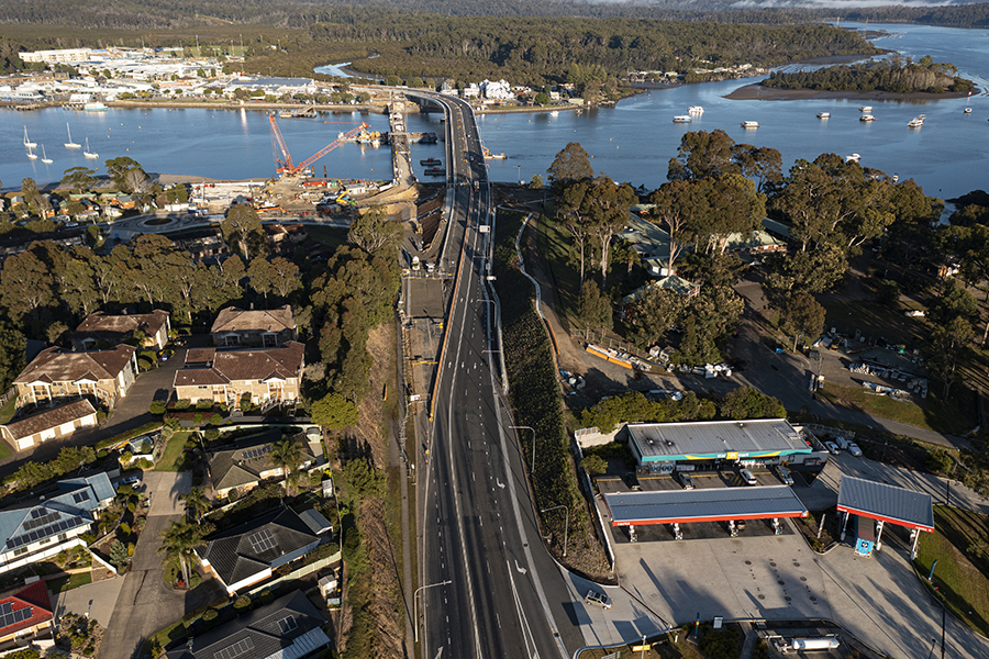 Aerial of the northern approach to the new bridge - July 2021