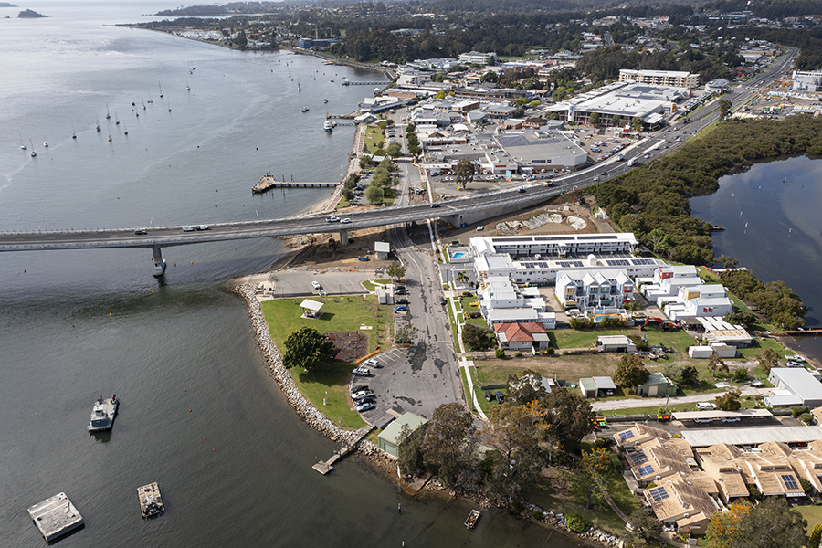Southern foreshore work under the bridge