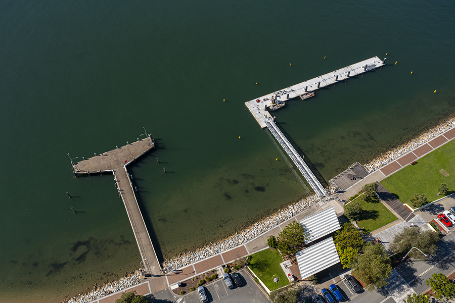 New L-shaped floating pontoon next to the existing T-wharf