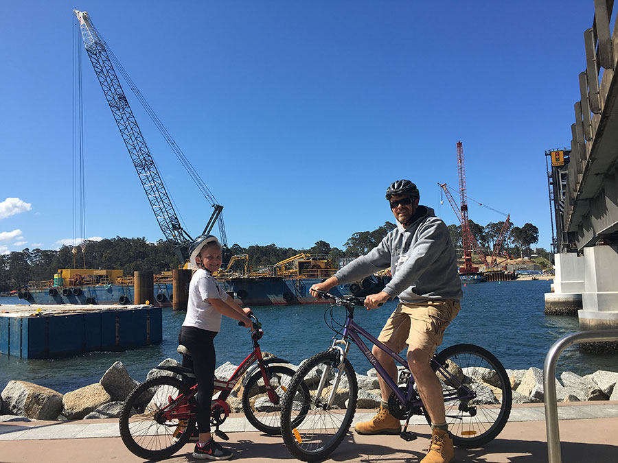 Locals Sarah and John Wilkinson took in the sights of Batemans Bay's foreshores