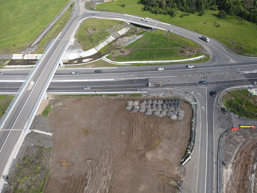 Aerial view of Meroo Road Pestells Lane interchange