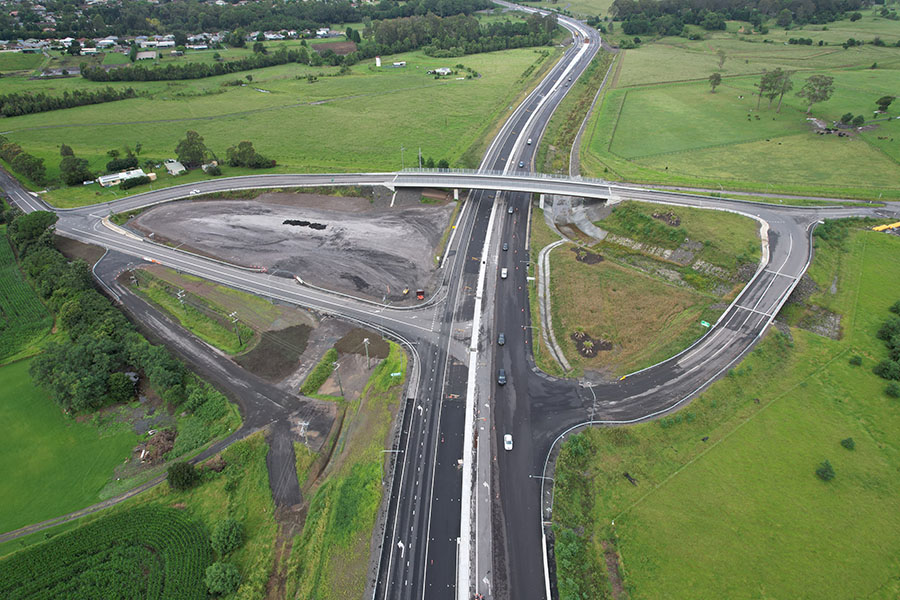 Aerial view of Pestells and Meroo interchange looking south