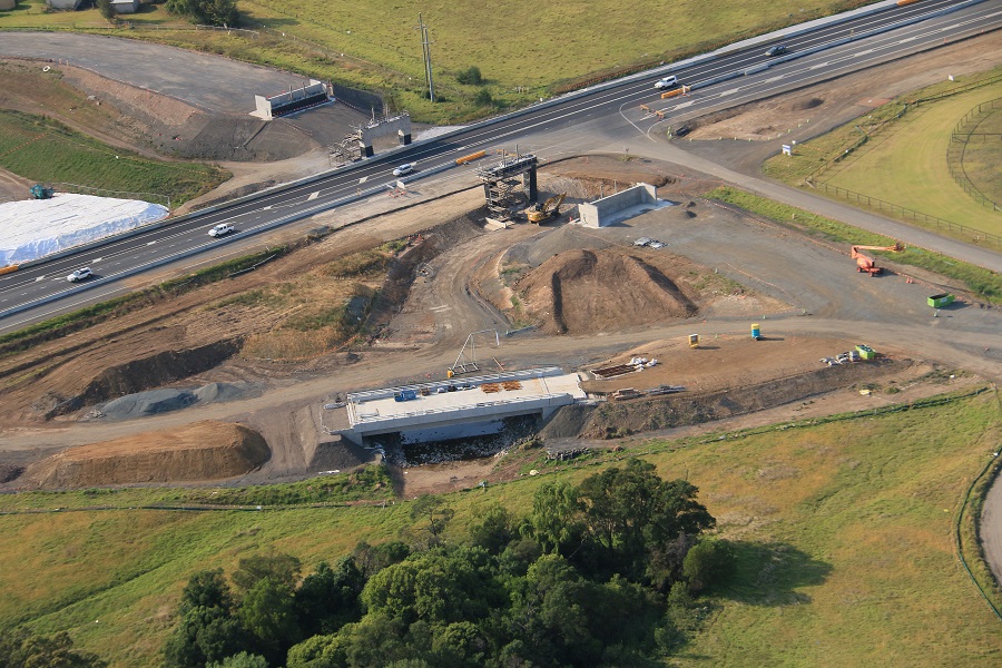 Aerial view of the Meroo Road and Pestells Lane interchange