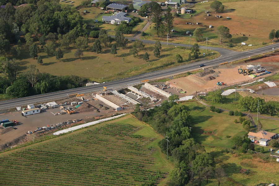 Aerial view of Wileys Creek bridge work