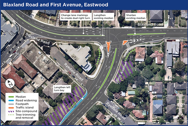Blaxland Road and First Avenue, Eastwood map
