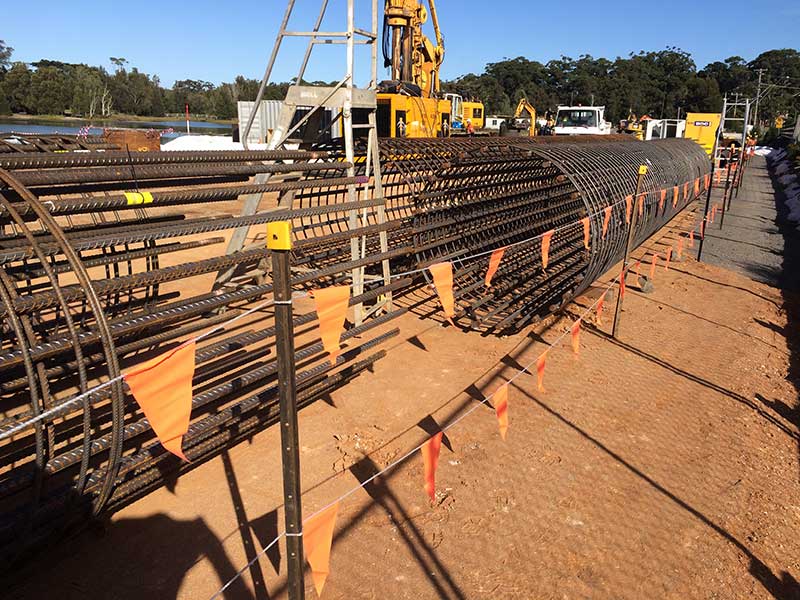 Reinforcement cages delivered on site for the bridge piles - May, 2016