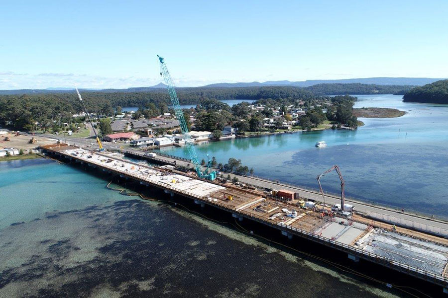 Looking south west, the new Burrill Lake Bridge nears completion