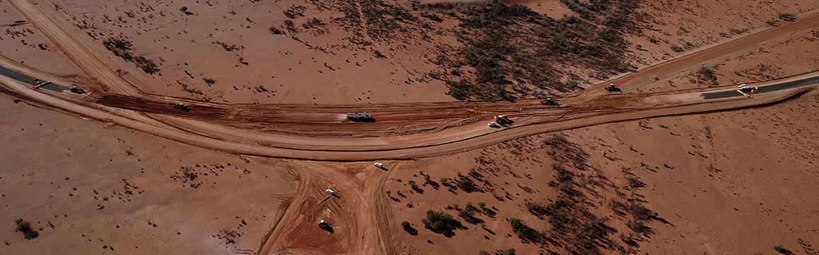 Aerial shot of construction on the Silver City Highway