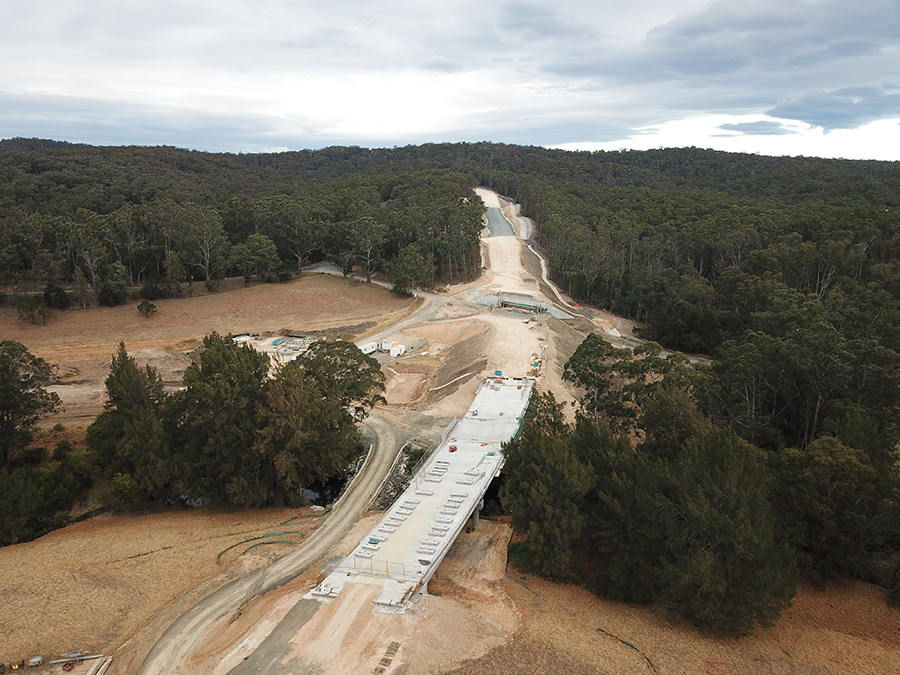 Looking south over the new Dignams Creek Bridge along new alignment (August 2018)