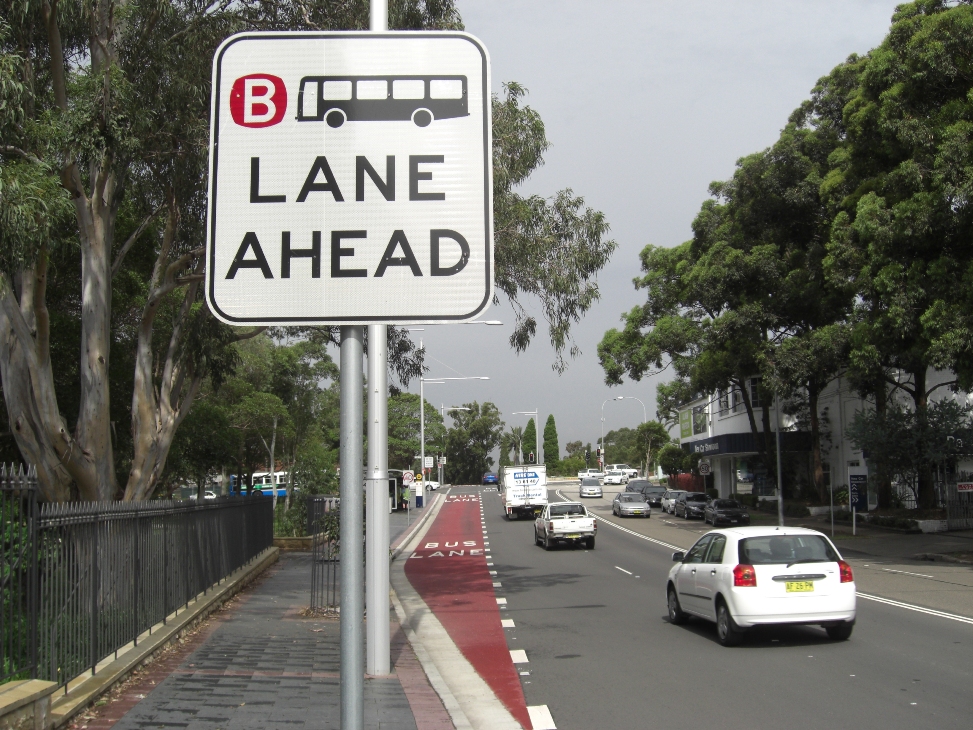 Bus lane in Blaxland Road, Ryde on approach to Victoria Road