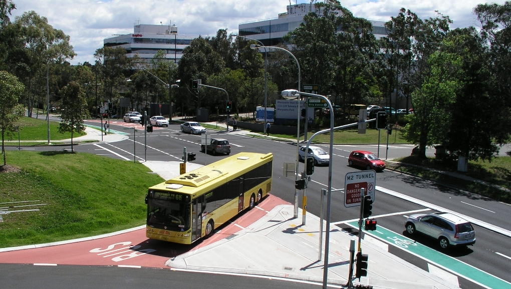 Bus only lane at the intersection of Talavera Road and Herring Road Macquarie Park