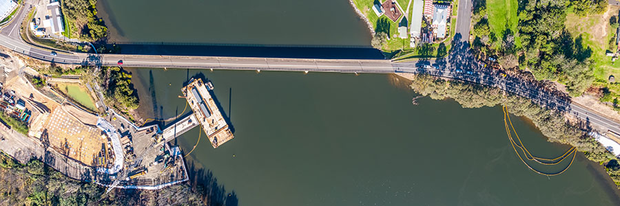 Aerial image of existing Nelligen Bridge