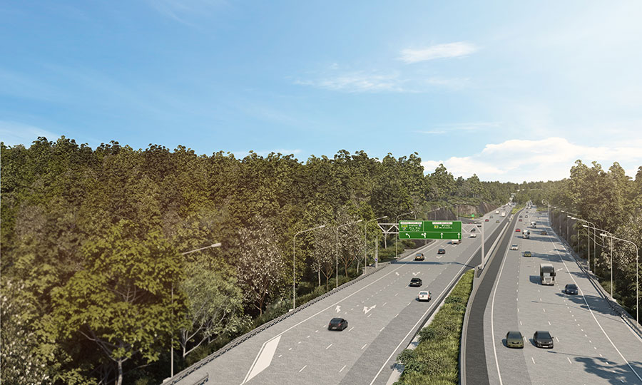 Artist impression of M1 Motorway northbound approach to Kariong interchange 