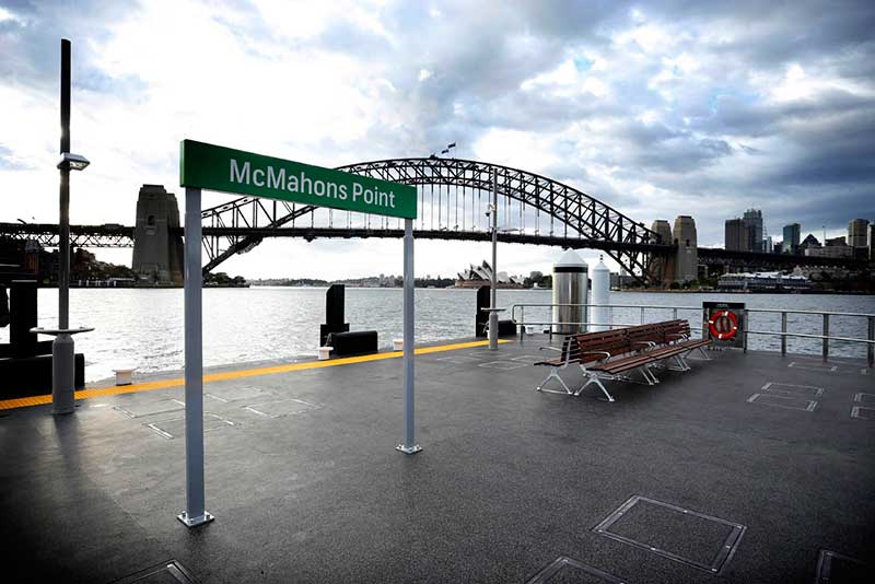 View from the floating pontoon at the new McMahons Point wharf