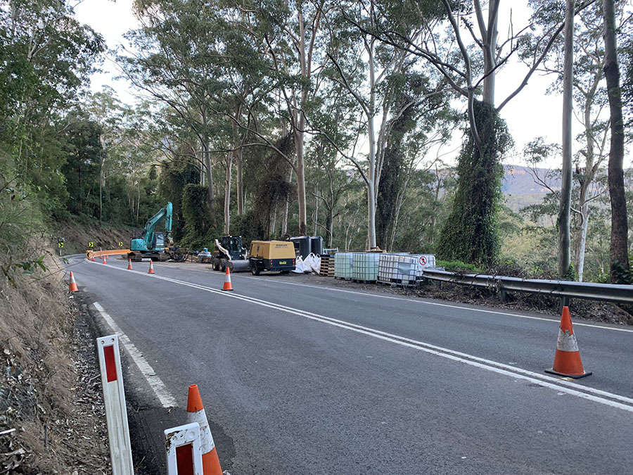 Repair work being carried out on Moss Vale Road at Barrengarry Mountain