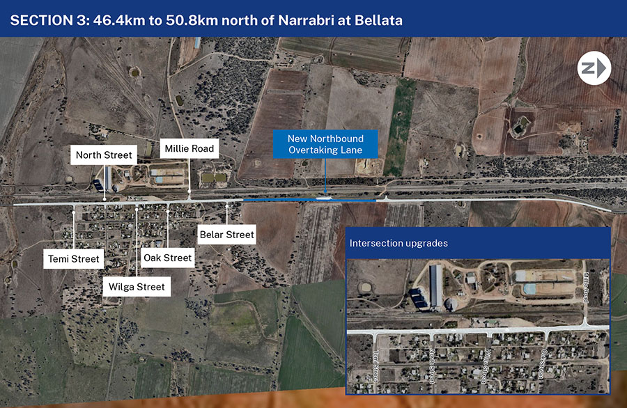 Section 3 - 46.4km to 50.8km north of Narrabri at Bellata map