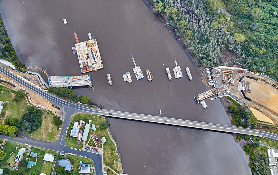 Birdseye view of the new Nelligen Bridge in the Clyde River