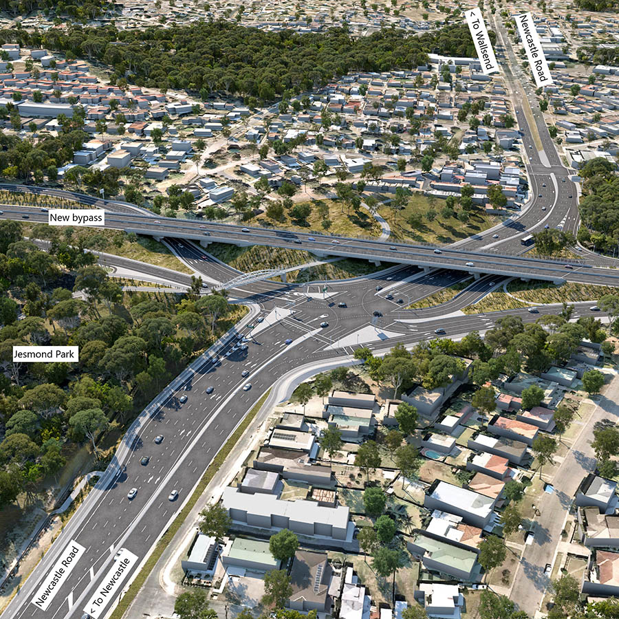 Artistic impression of northern interchange at Newcastle Road