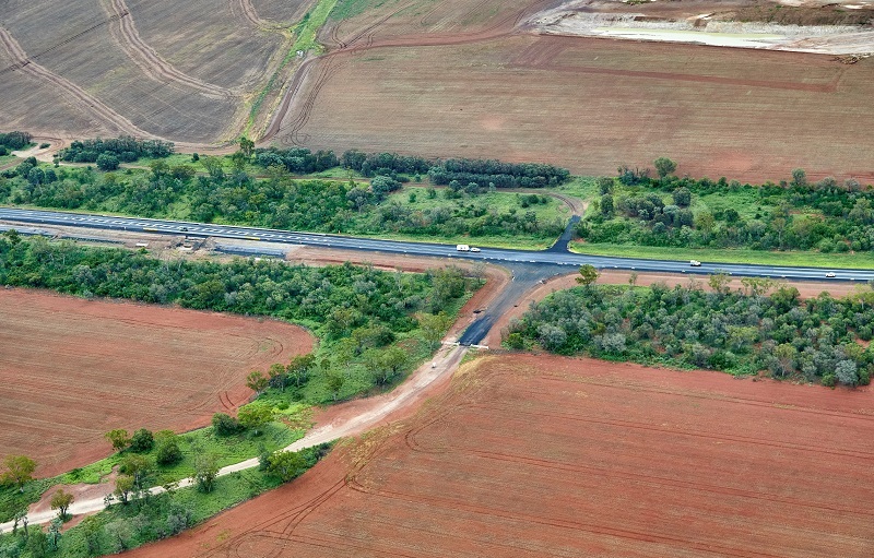 Initial project work site preparation ariel view of highway