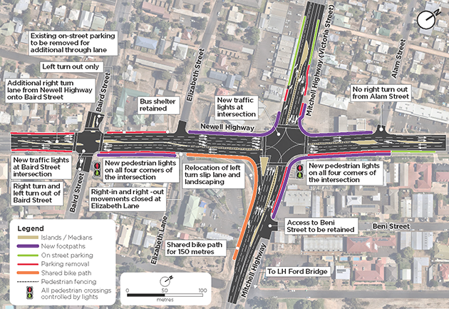 View the proposed Newell Highway and Mitchell Highway intersection upgrade.