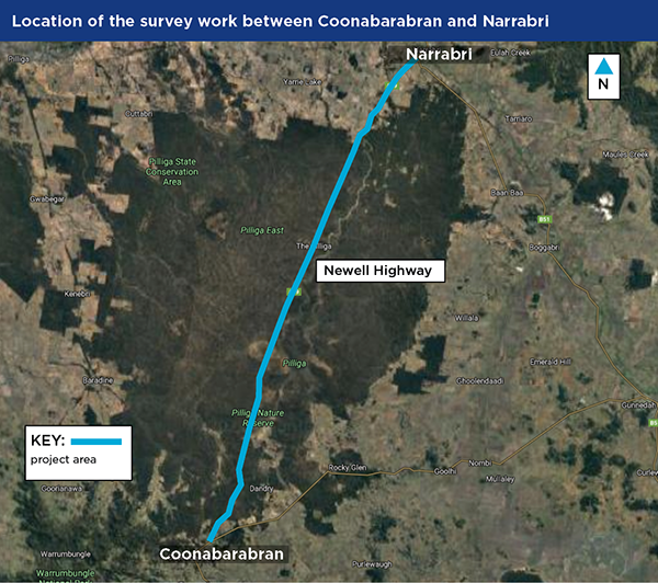 Location of the survey between Connabarabran and Narrabri map