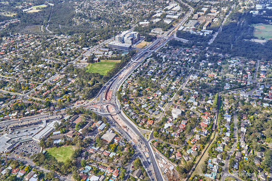Aerial view of Northern Beaches Hospital road upgrade