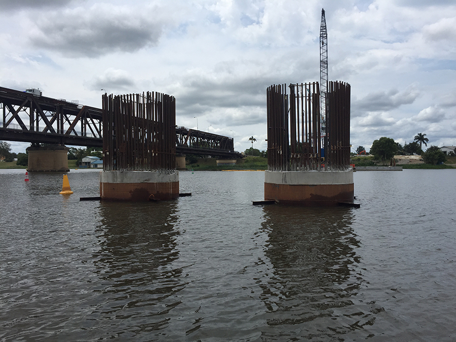 Pier construction underway in the Clarence River (January 2018)