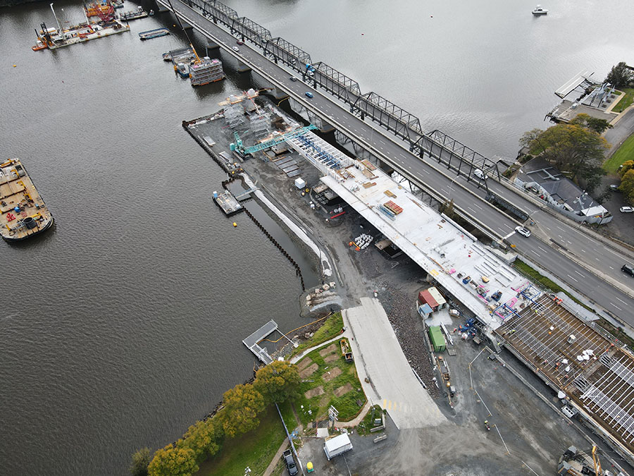 Bridge deck segments launched