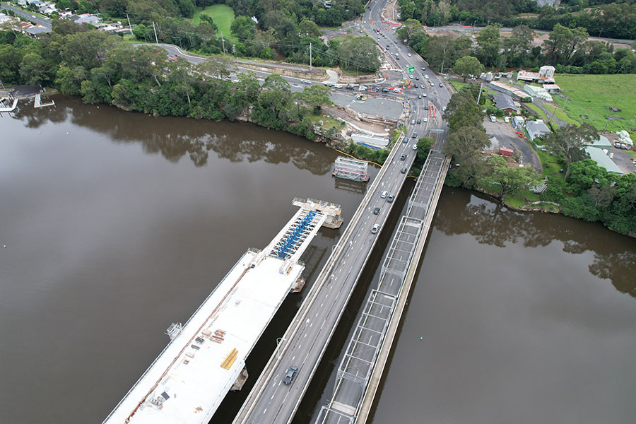Bridge deck segments approaching northern side of the Shoalhaven River