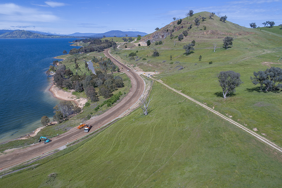 Aerial view of stage two work between Lake Hume Village and Bethanga Bridge