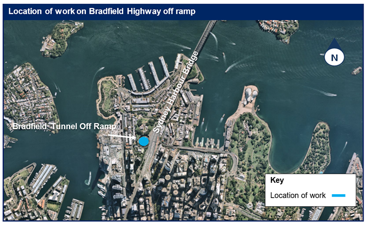 Location of work on Bradfield Highway off ramp