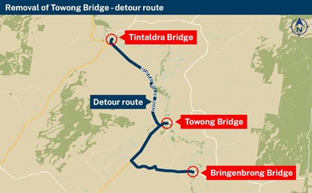 Removal of Towong Bridge - detour route map