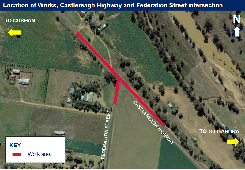 Location of works, Castlereagh Highway and Federation Street intersection