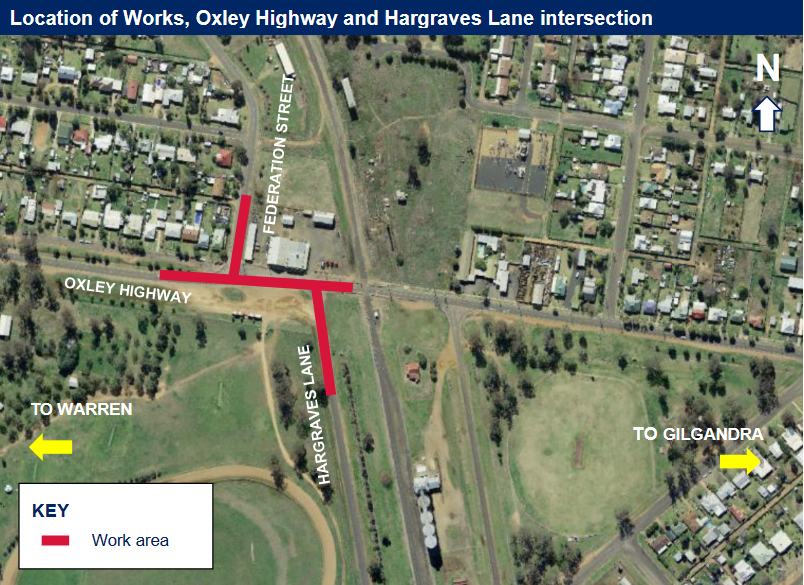 Location of works, Oxley Highway and Hargraves Lane intersection