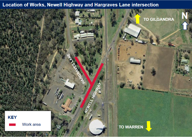 Location of works, Newell Highway and Hargraves Lane intersection