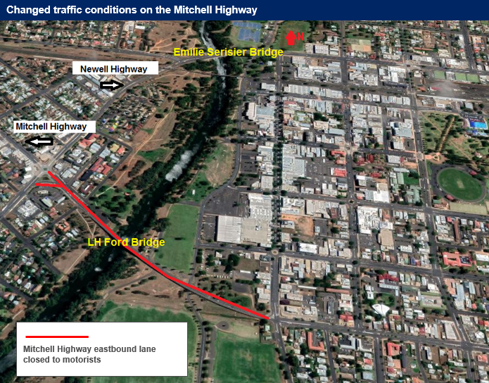 Changed traffic conditions on the Mitchell Highway map