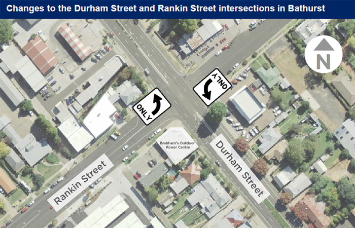 Changes to the Durham Street and Rankin Street intersections in Bathurst map