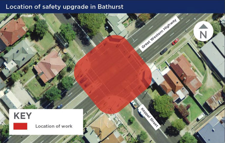 Location of safety upgrade in Bathurst map