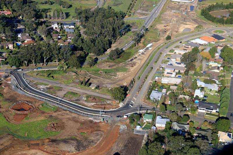 Aerial view of temporary road next to the Kangaroo Valley Road looking south - June 2015